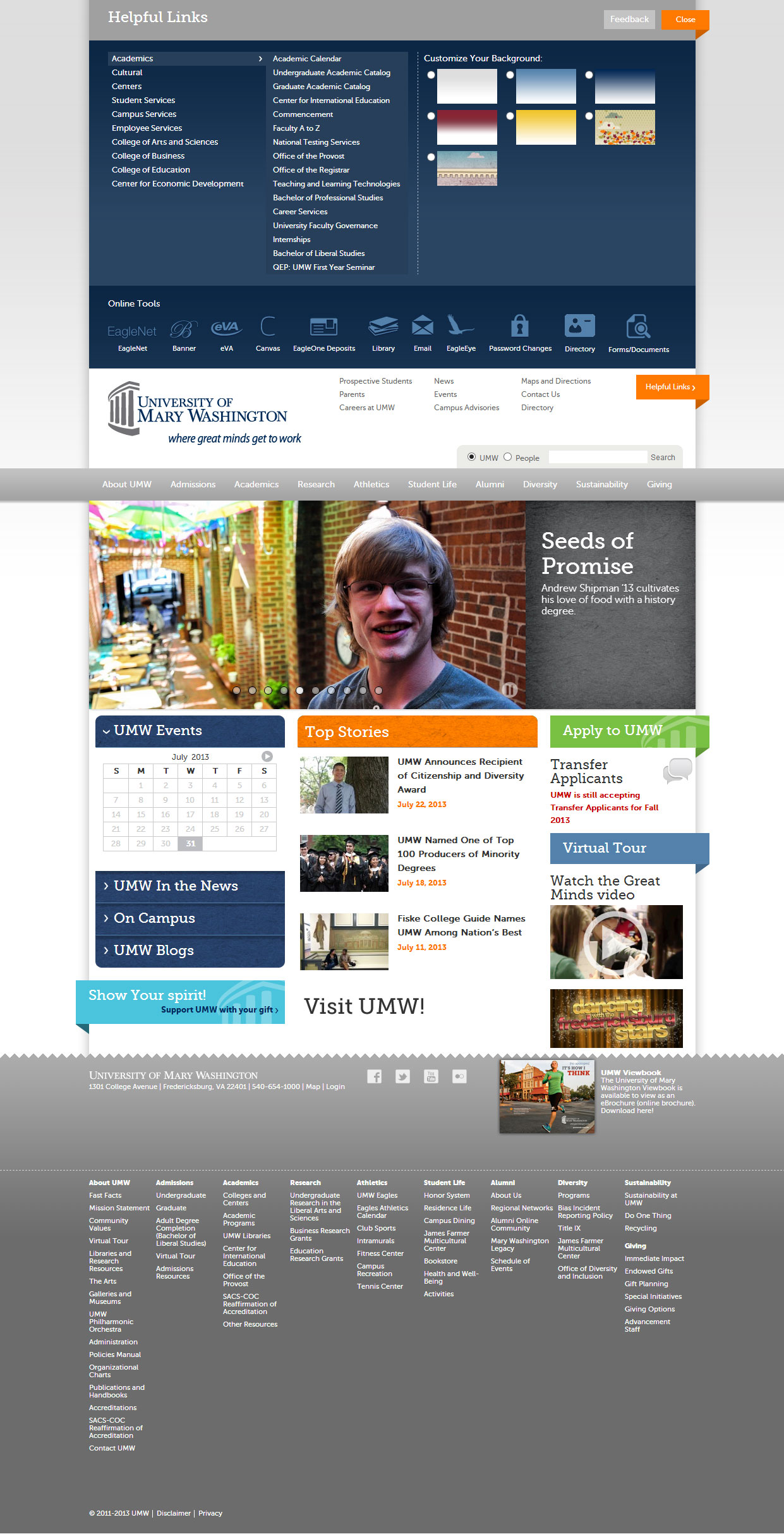 The full UMW home page